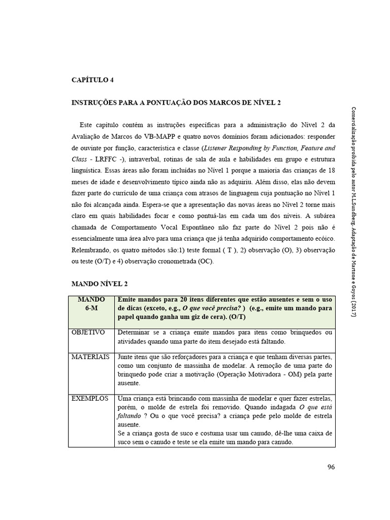 Instruções para Pontuação VB-MAPP Nível 2 | PDF | Brinquedos | Parquinho
