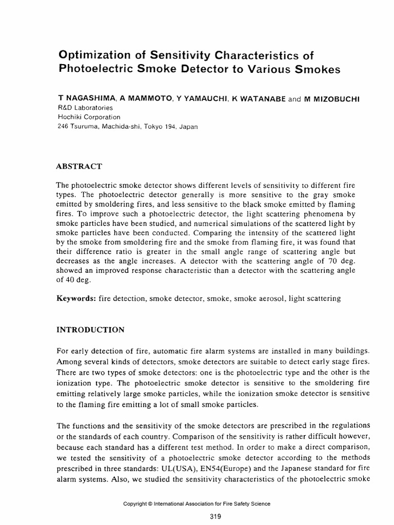 Optimization of Sensitivity Characteristics of Photoelectric Smoke