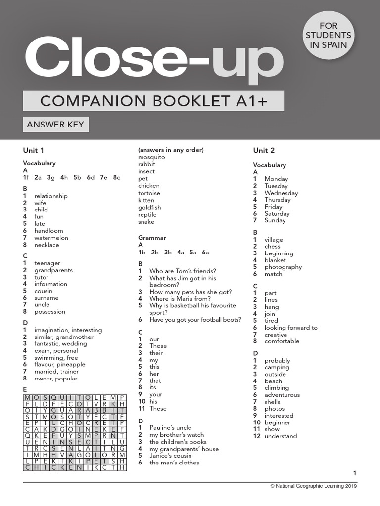 Close-Up A1+ Workbook Answer Key | PDF