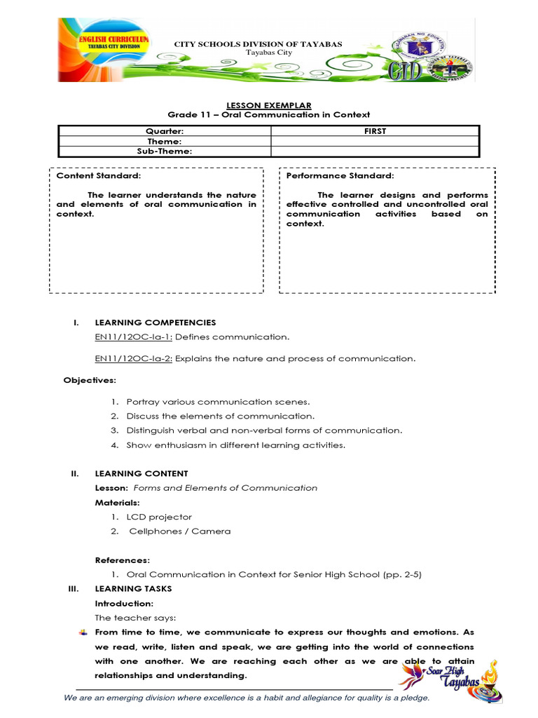 Grade 11 Oral Communication Exemplar | PDF | Nonverbal Communication ...