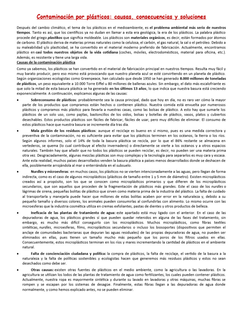 Contaminación Por Plásticos | PDF | Residuos | El plastico