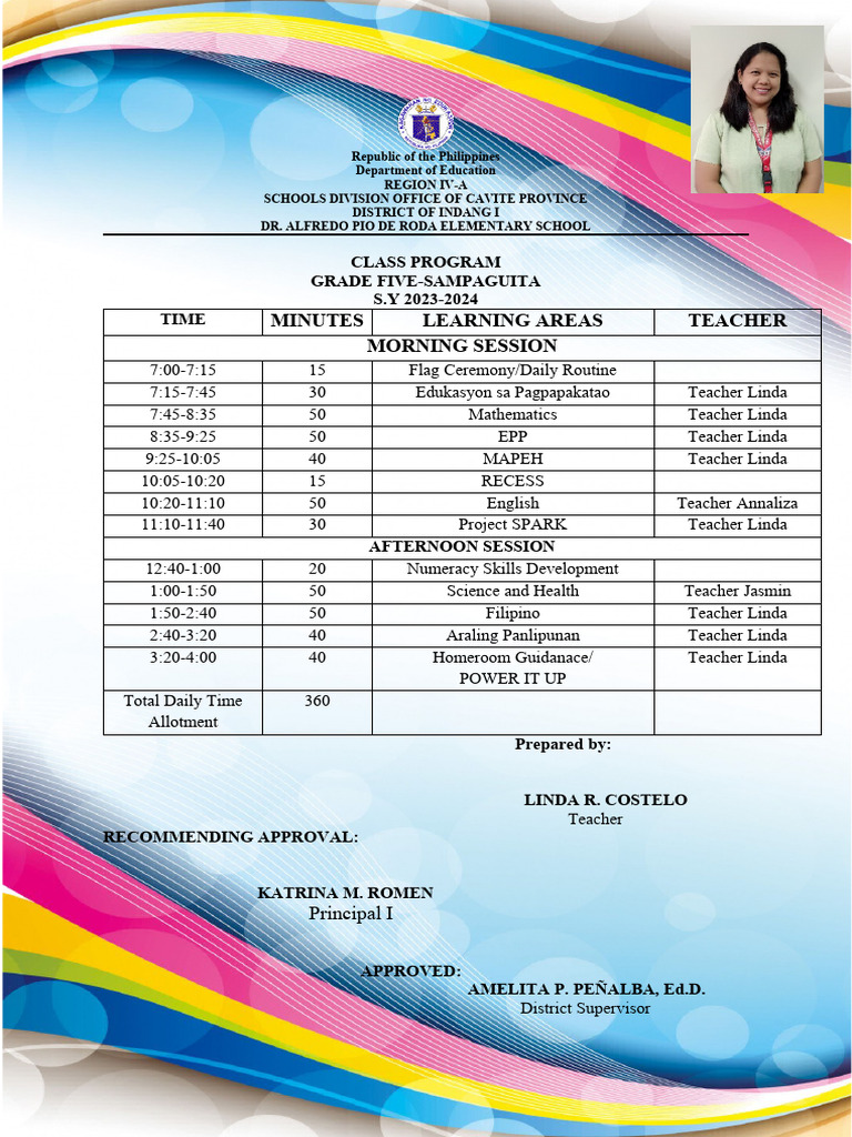 Class And Teachers Program 2023 2024 Linda Costelo Pdf Educational