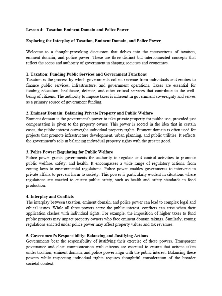 Taxation, Eminent Domain, and Police Power | PDF | Taxes | Eminent Domain