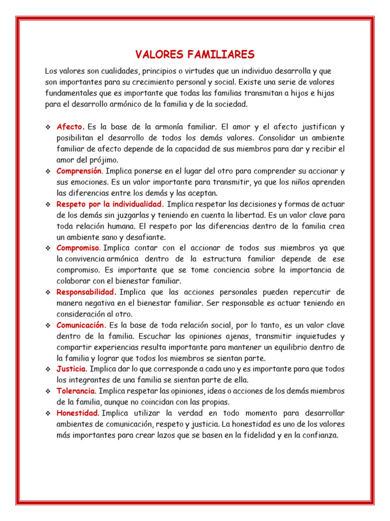 Valores Fundamentales en la Familia | PDF | Familia | Sociedad