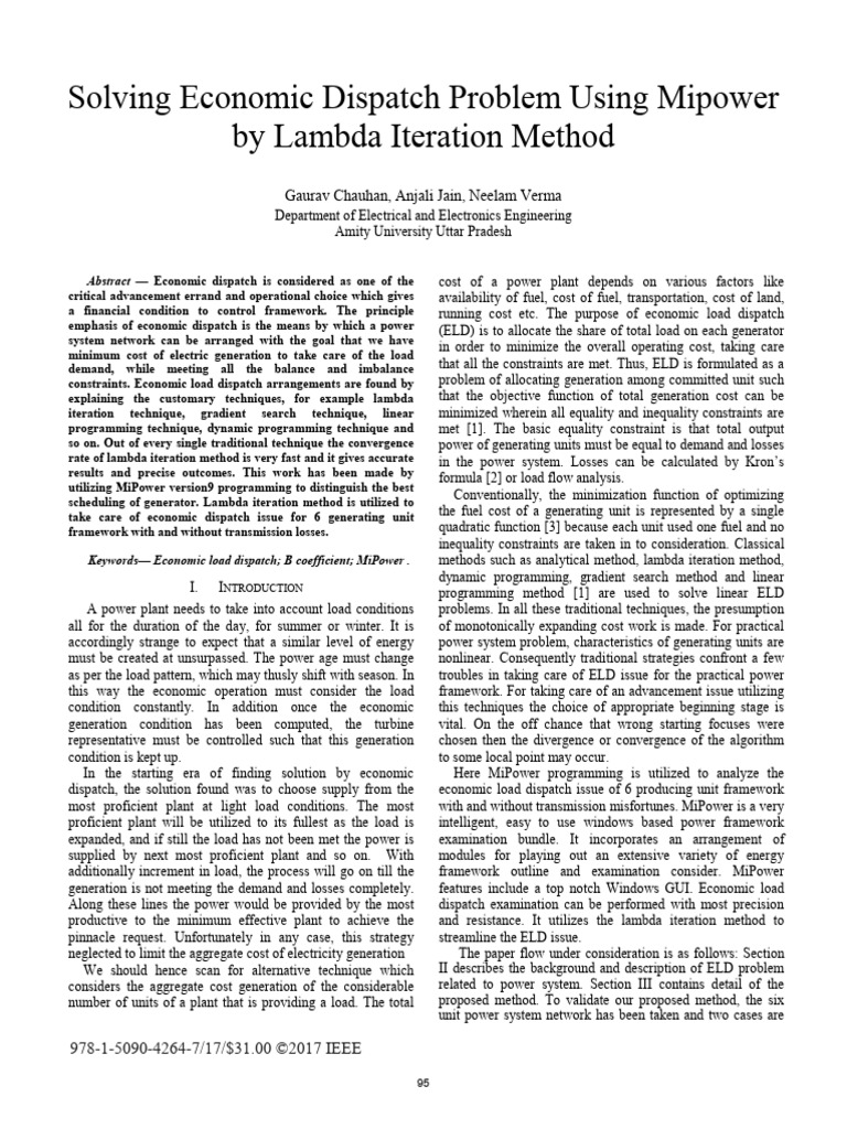 Economic Dispatch via Lambda Iteration | PDF | Mathematical ...