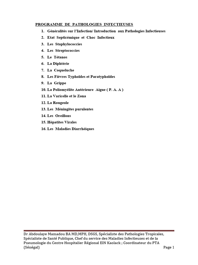 Programme de Pathologies Infectieuses | PDF | Fièvre | Grippe