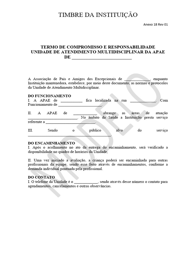 Termo de Compromisso da APAE | PDF