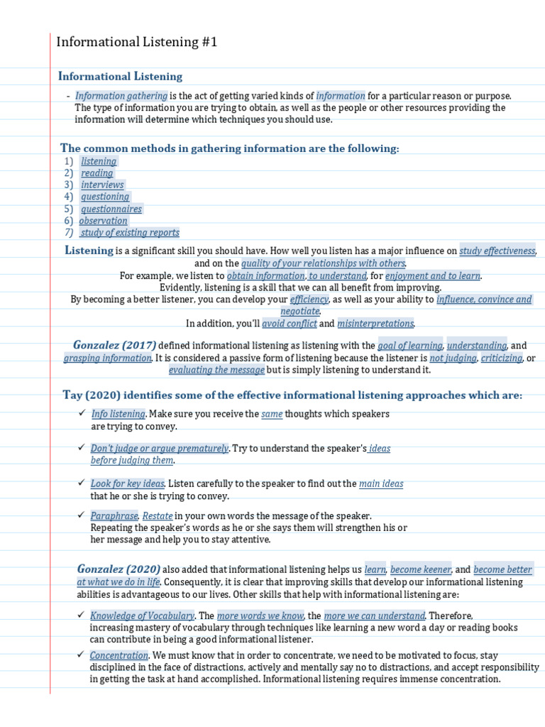 Understanding Informational Listening | PDF | Information | Vocabulary