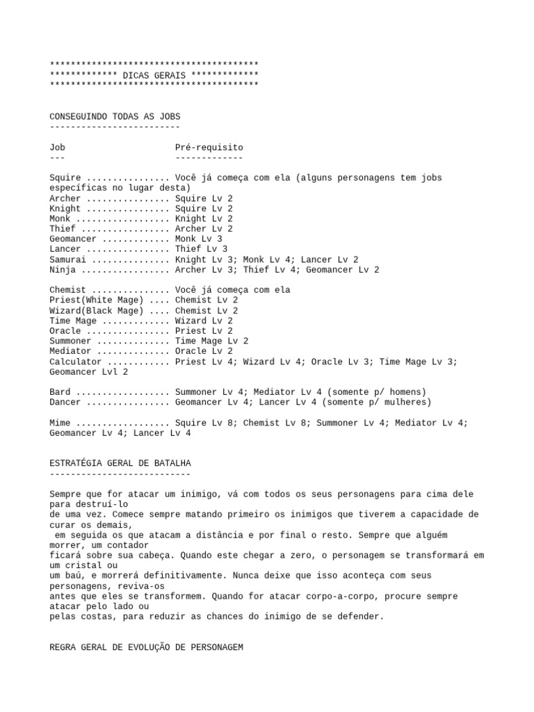 Dicas para Evolução em Final Fantasy Tactics | PDF | Dragão | Castelo