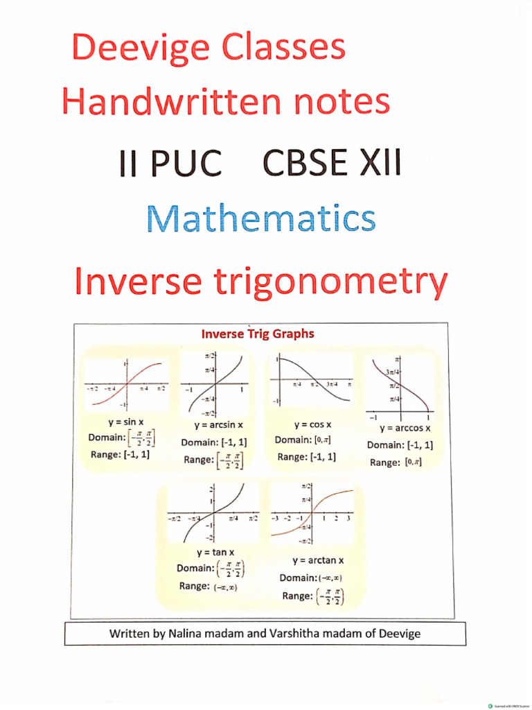 Inverse trigonometry ii puc handwritten notes from deevige pdf