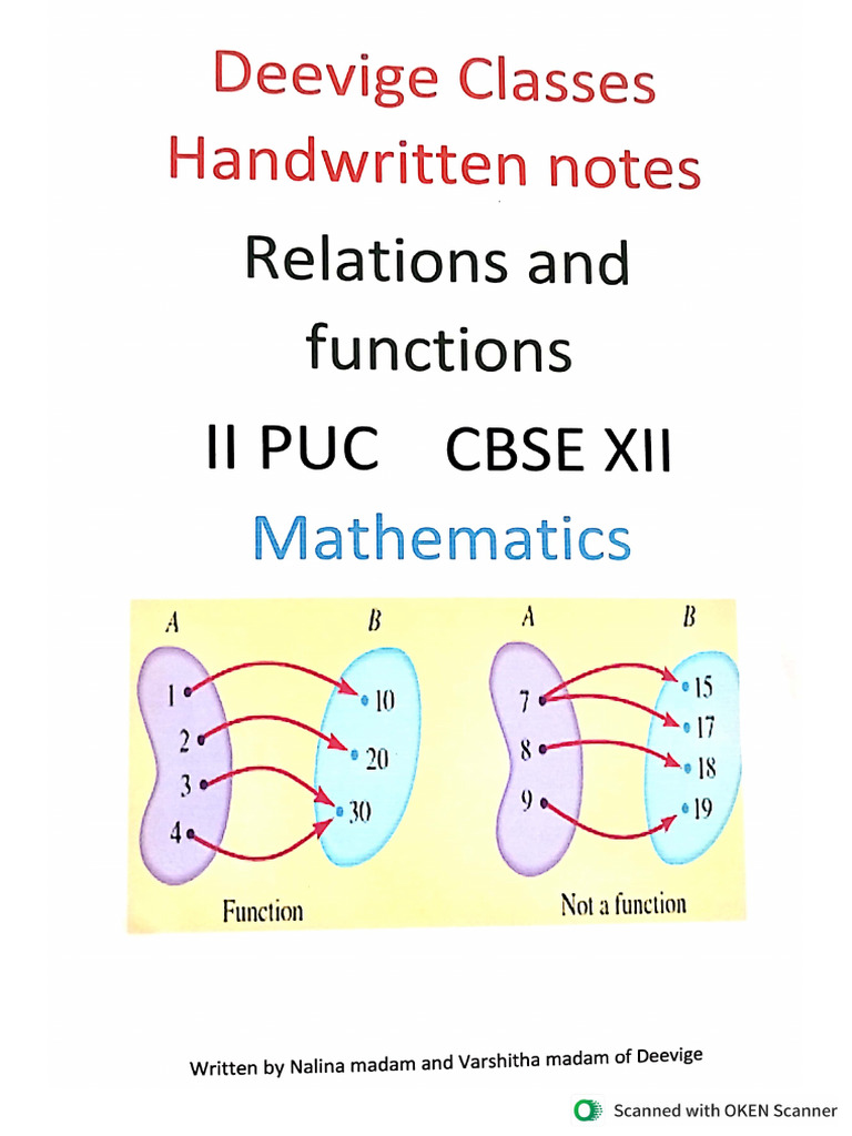 Relations and functions ii puc handwritten notes from deevige pdf
