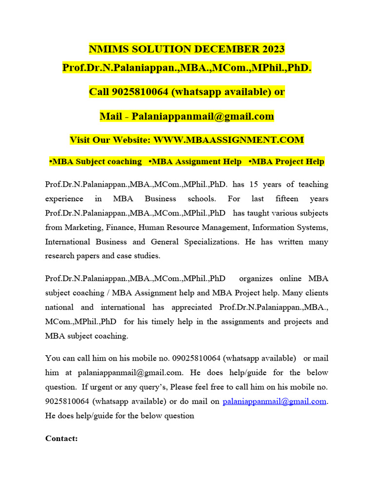 NMIMS MBA Solutions December 2023 | PDF | Sales | Demand