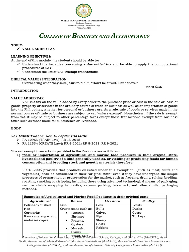 VAT Exempt Transactions Download Free PDF Value Added Tax Taxes