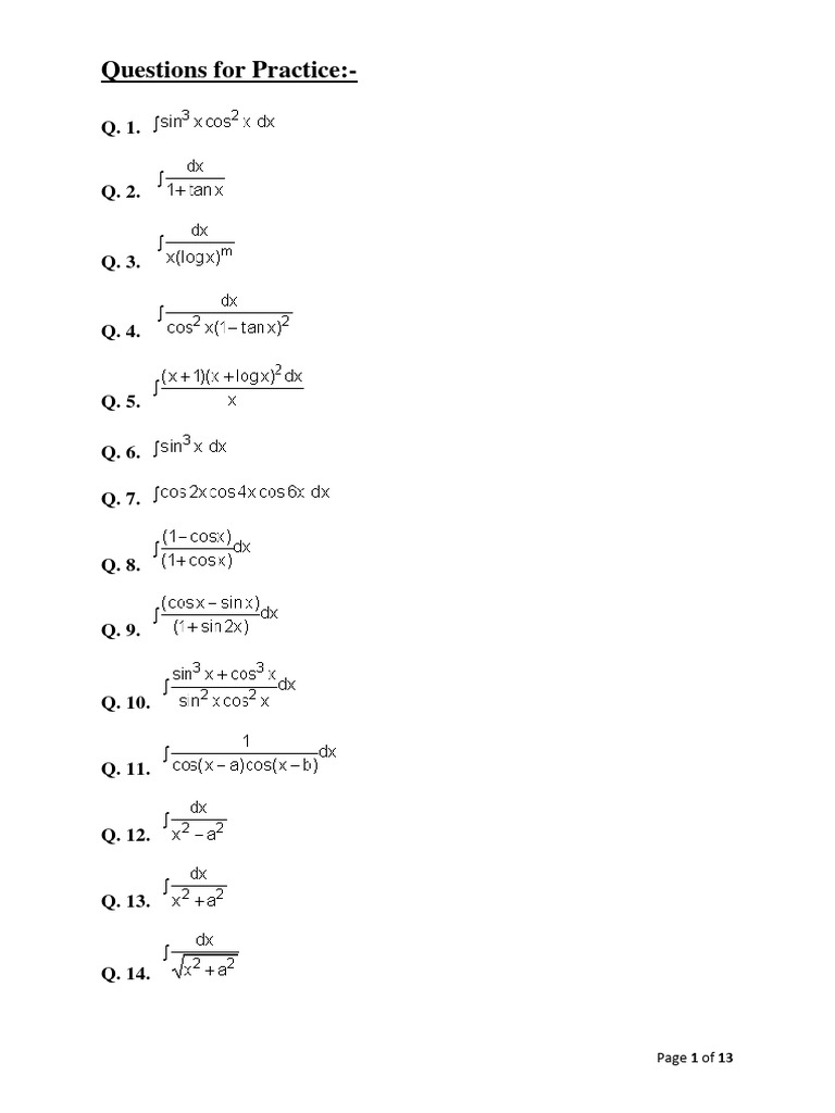 Integration Qns Set 1 | PDF