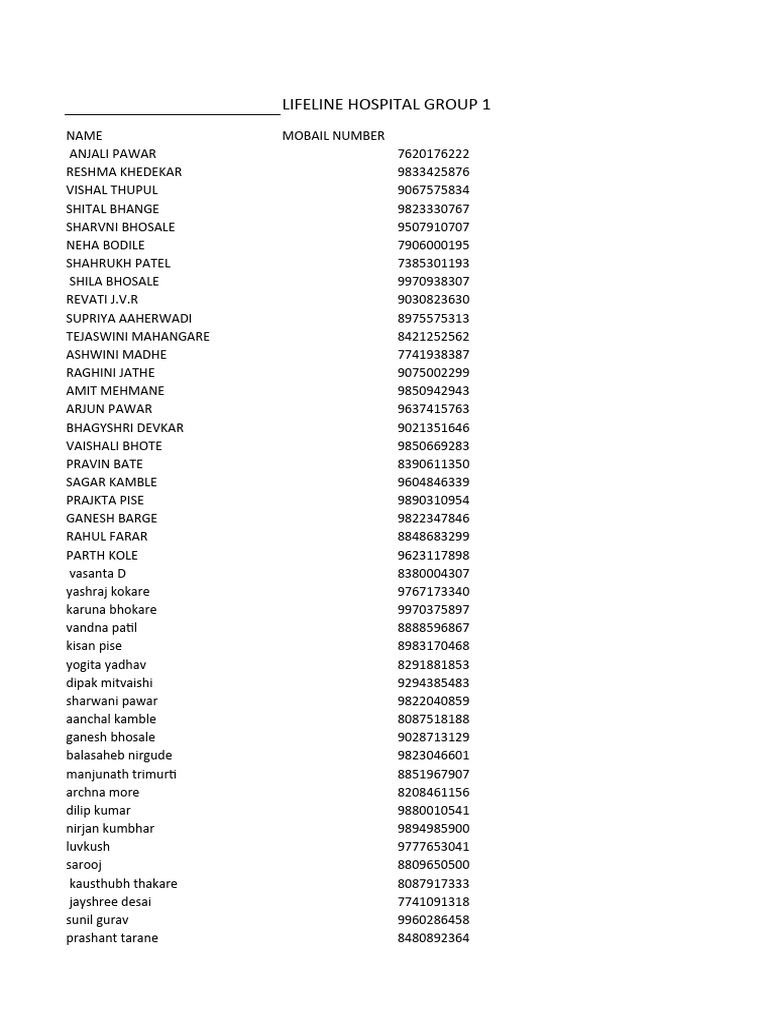 Lifeline Hospital Contacts | PDF