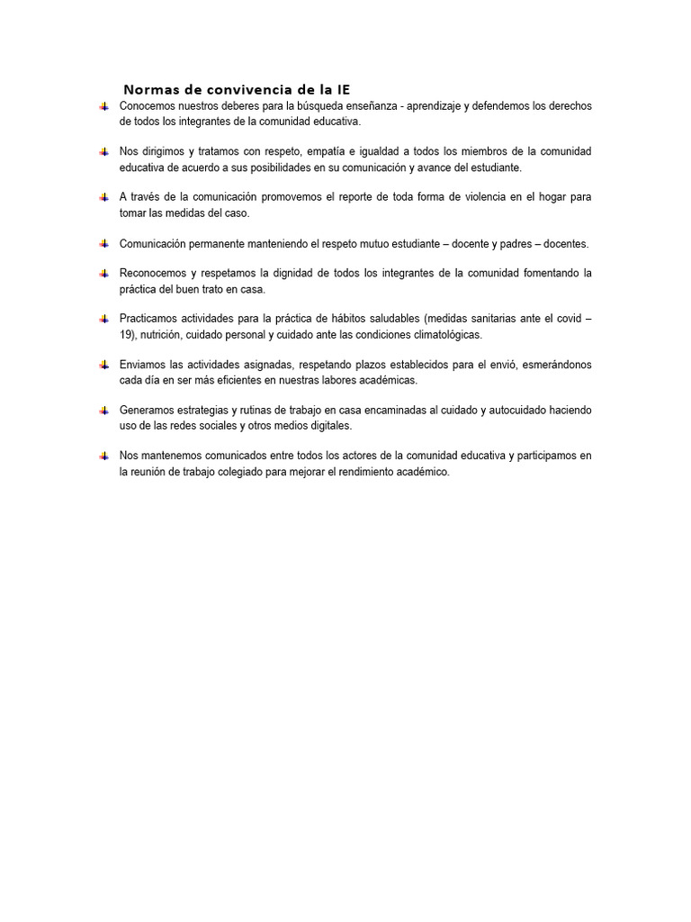 Normas de Convivencia de La IE | PDF