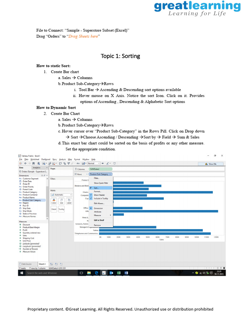 Tableau Companion Sort Hierarchy & Filter PDF Information