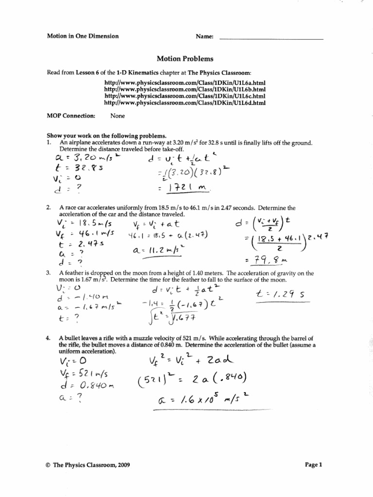 Motion Problems Answers | PDF