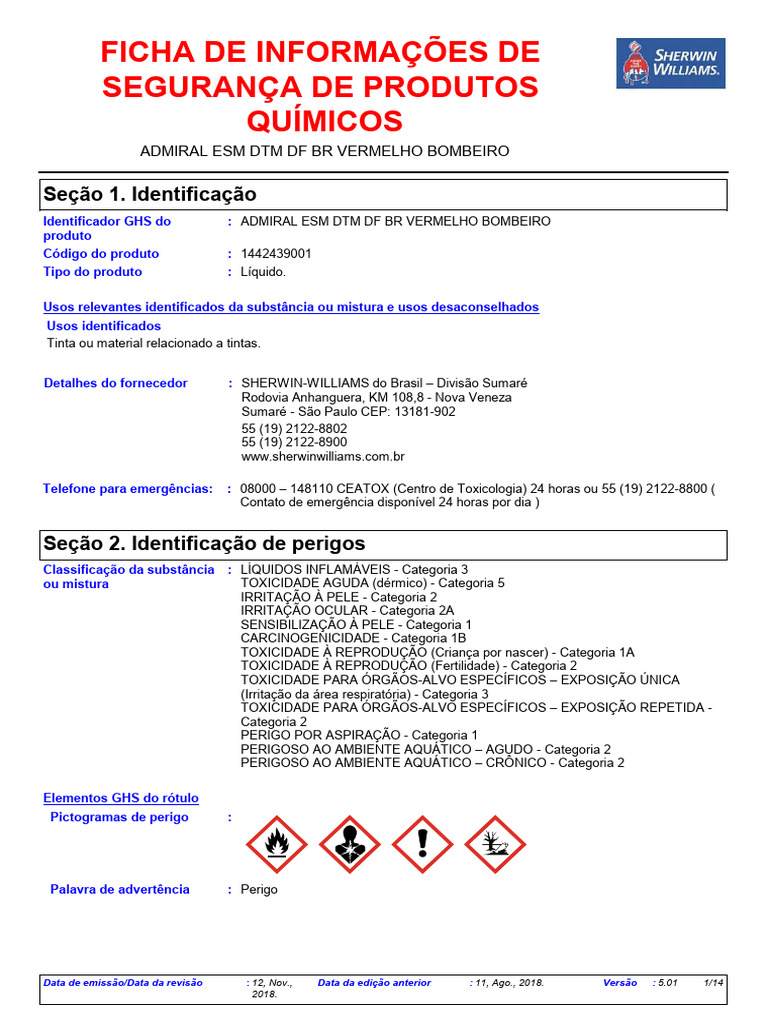 Tinta Esmalte Vermelho Bombeiro ADMIRAL | PDF | Desperdício | Materiais