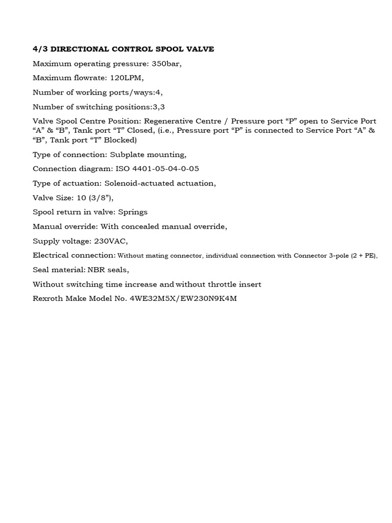 4/3 Regenerative Directional Control Valve | PDF | Valve | Electrical ...