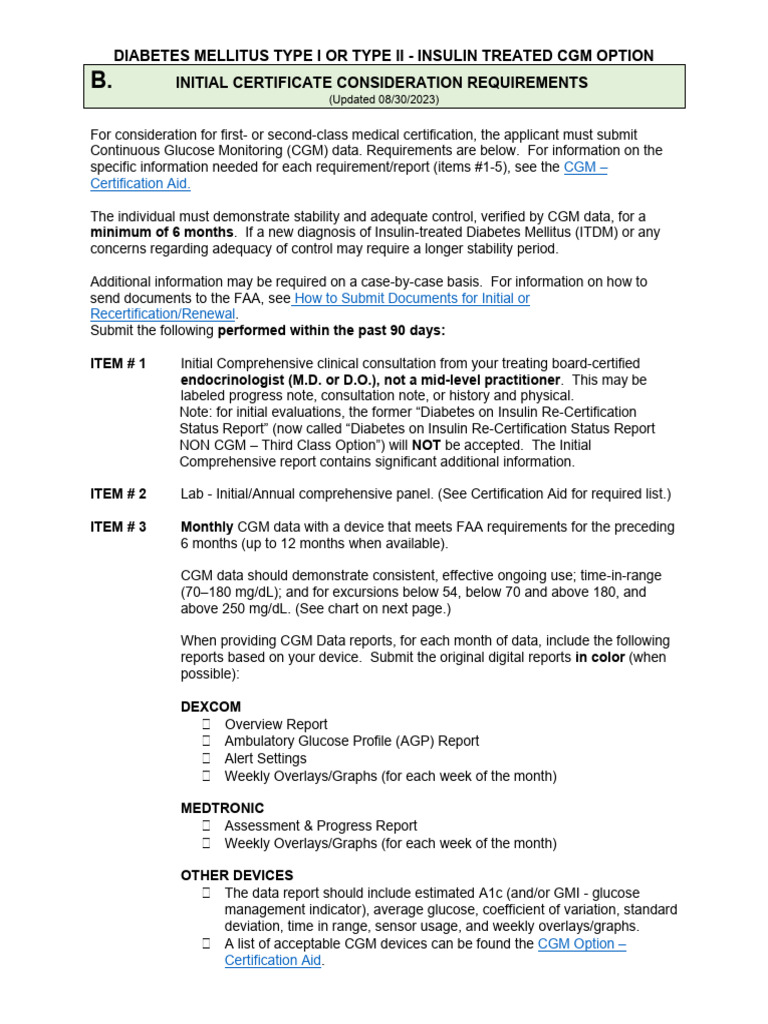 ITDM Initial Certificate Consideration Requirements PDF Diabetes