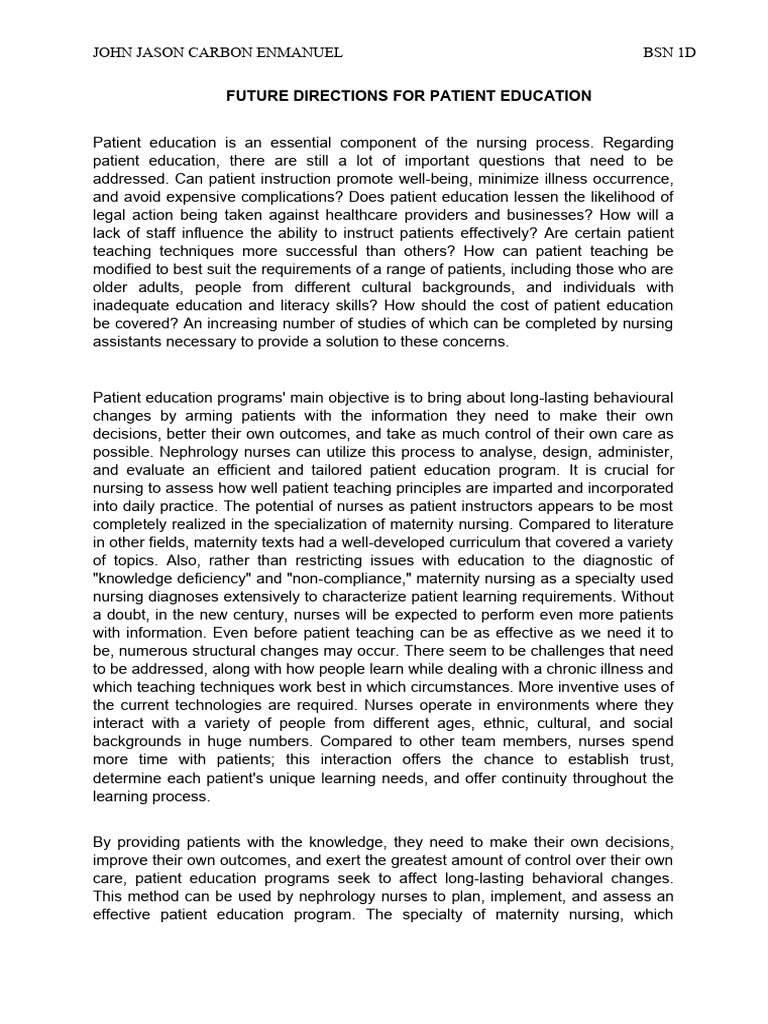 Future Directions For Patient Education | PDF | Nursing | Patient