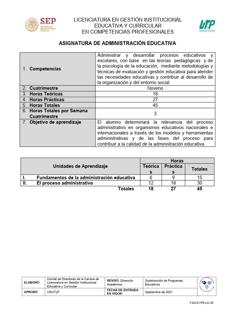 Administración Educativa en Gestión Curricular | PDF | Plan de estudios ...