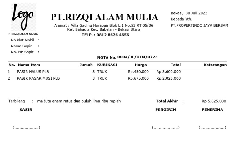 Nota Pembelian Pasir PT Rizqi Alam Mulia | PDF