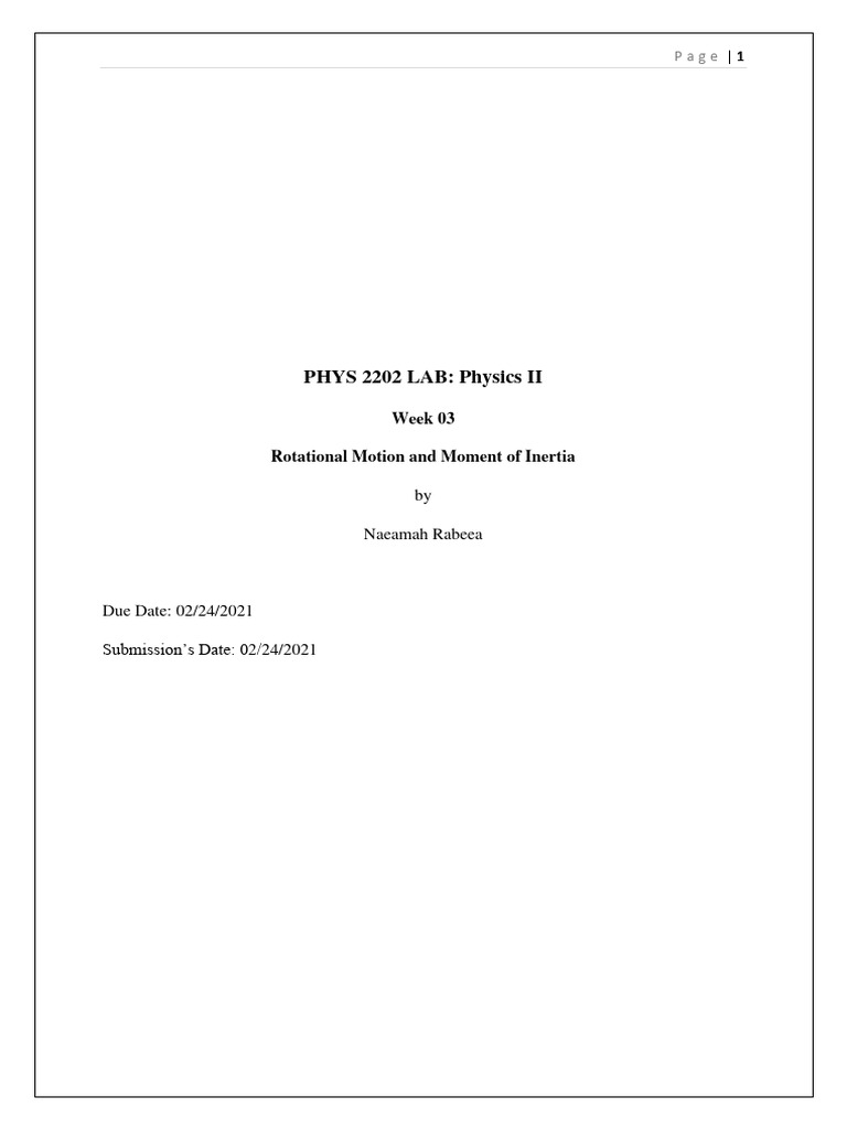 Measuring Moment of Inertia Lab | PDF | Rotation Around A Fixed Axis | Mass