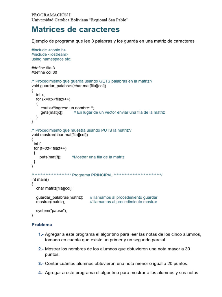 Matriz de Caracteres en C++ | PDF | Informática | Tecnología