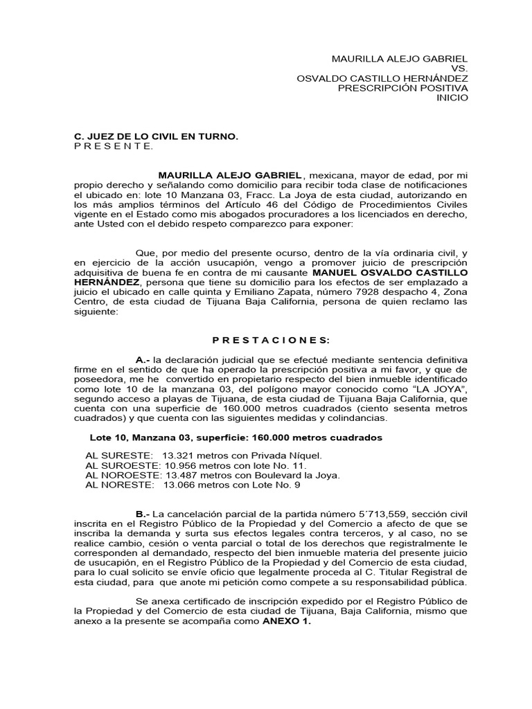 Prescripcion Baja California | PDF | Propiedad | Demanda judicial