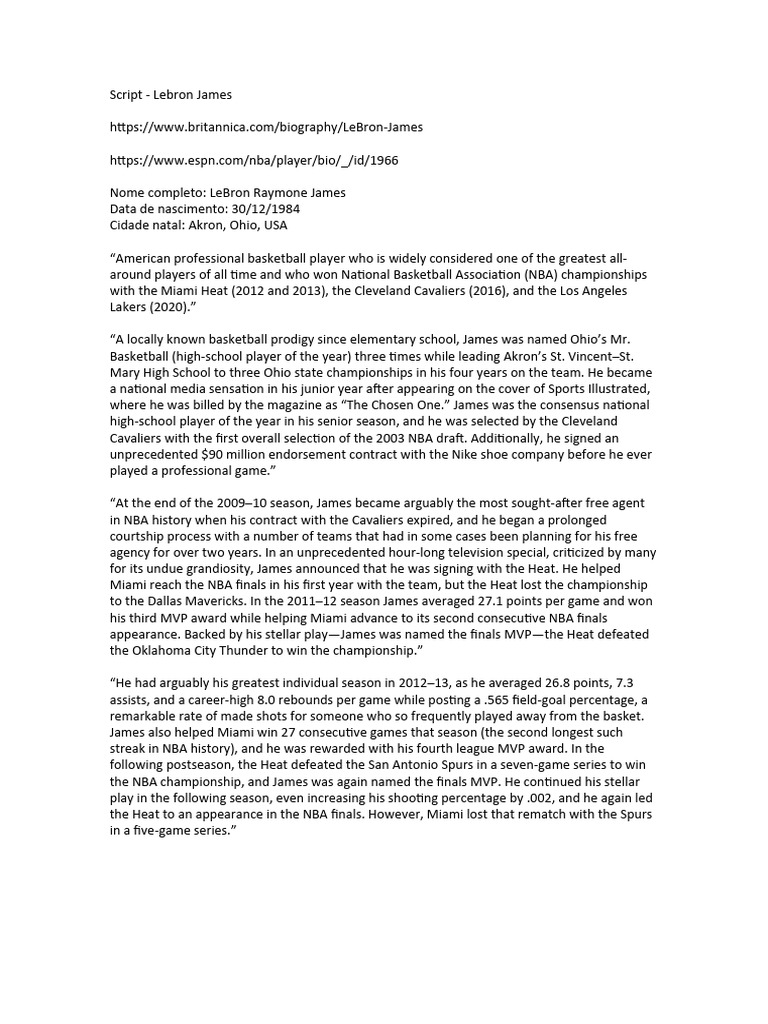 Script Lebron James | PDF | Le Bron James | National Basketball Association, image size:768x1024