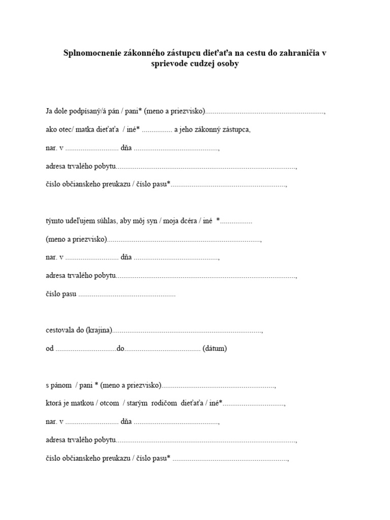 Vzor Splnomocnenia Na Sprevadzanie Dietata SK PDF