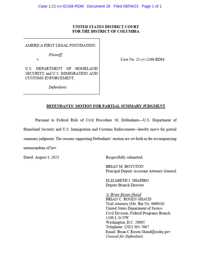 Defendants' Motion for Summary Judgment | PDF | U.S. Immigration And ...