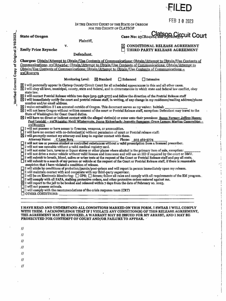 Clatsop County Conditional Release Agreement | PDF | Wisconsin Circuit ...