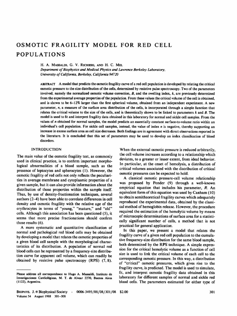 Osmotic fragility model for red cell pop download free pdf red