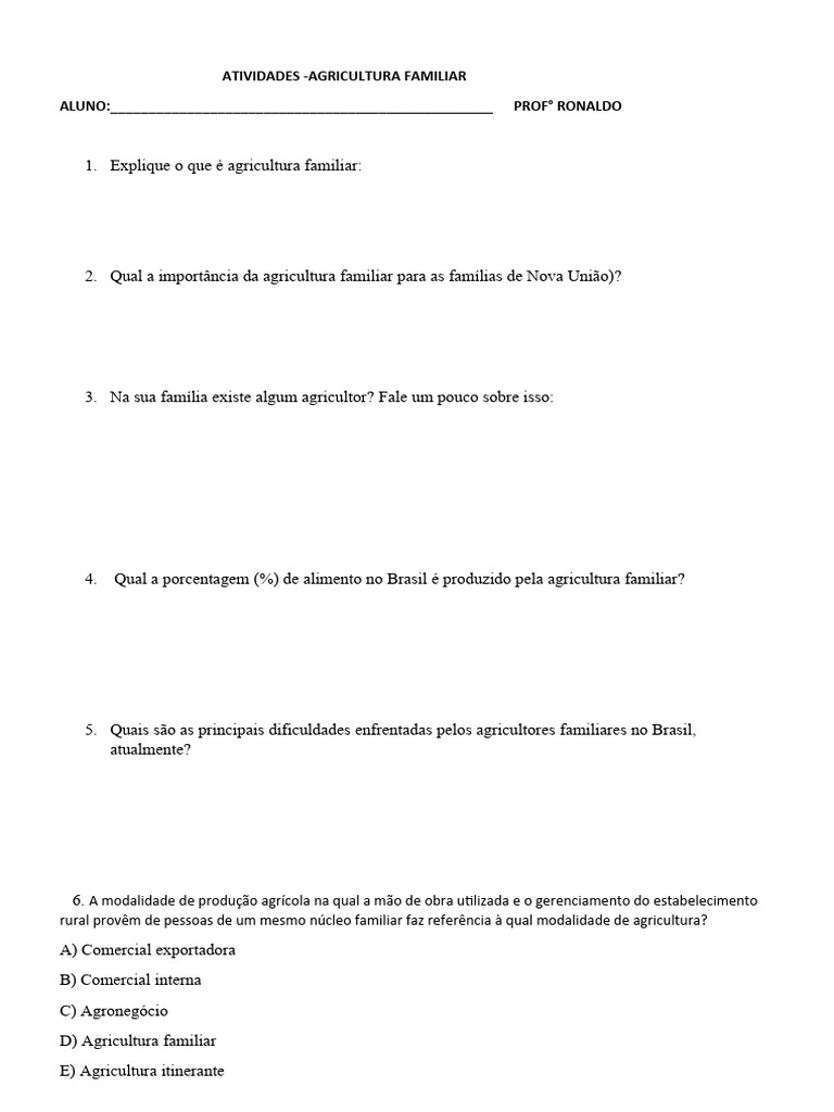 Atividades sobre Agricultura Familiar | PDF