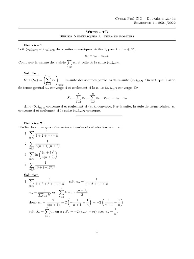 TD1 Series | PDF | Concepts mathématiques | Relations mathématiques
