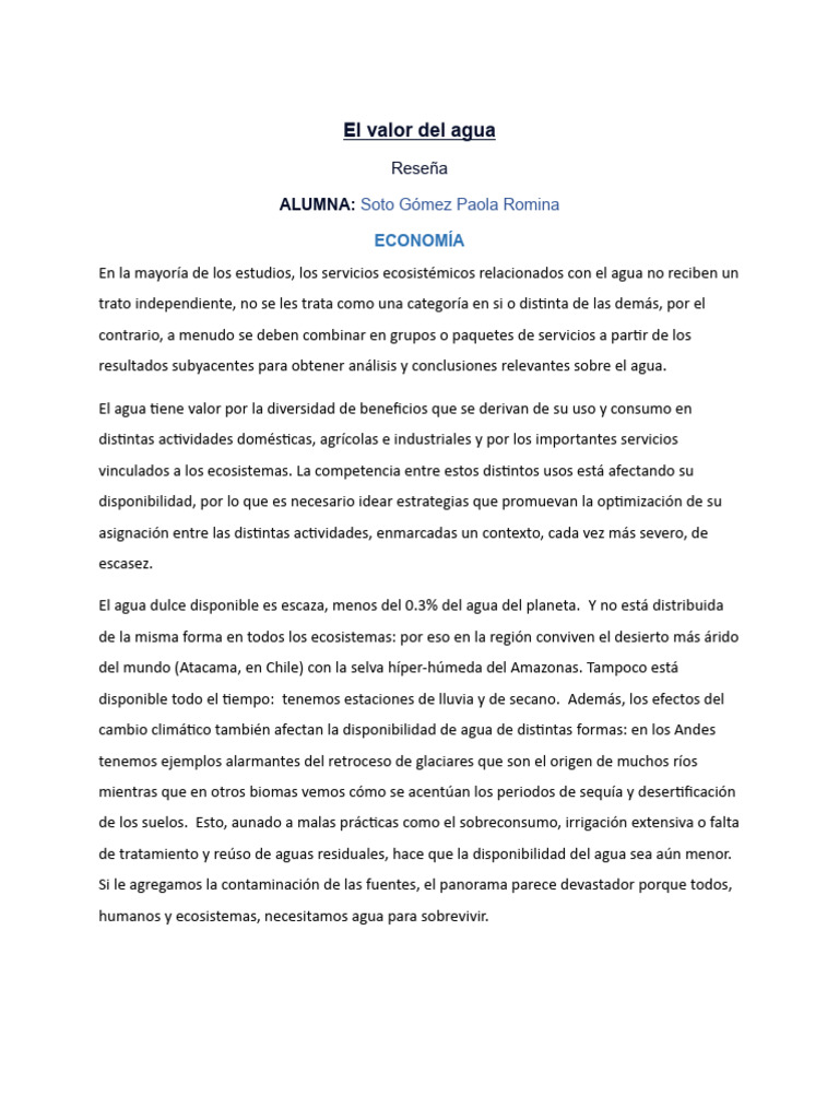 Importancia y escasez del agua dulce | PDF | Agua | Ciencias de la Tierra