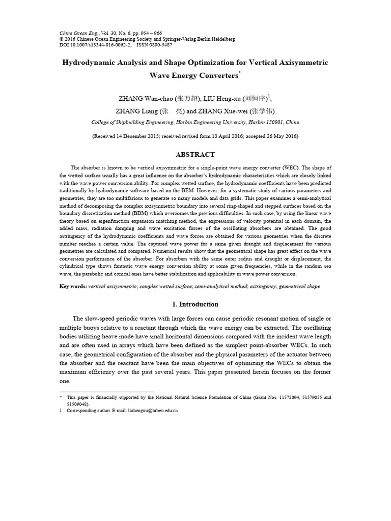 Hydrodynamic Optimization of Wave Energy Converters | PDF | Waves ...