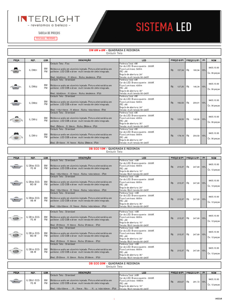 Interlight Ia0216 - Tabela de Preços - Rev - Geral - Fev-22-Rev00 | PDF ...