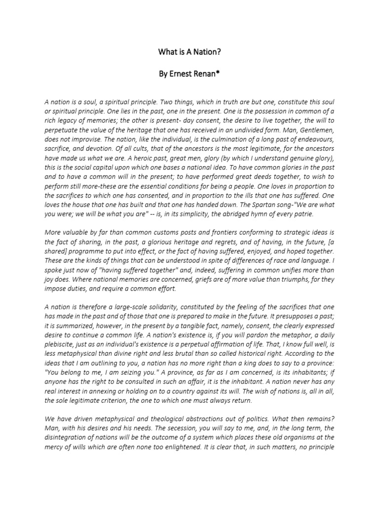 Renan's Definition of a Nation | PDF | Social Science | Law