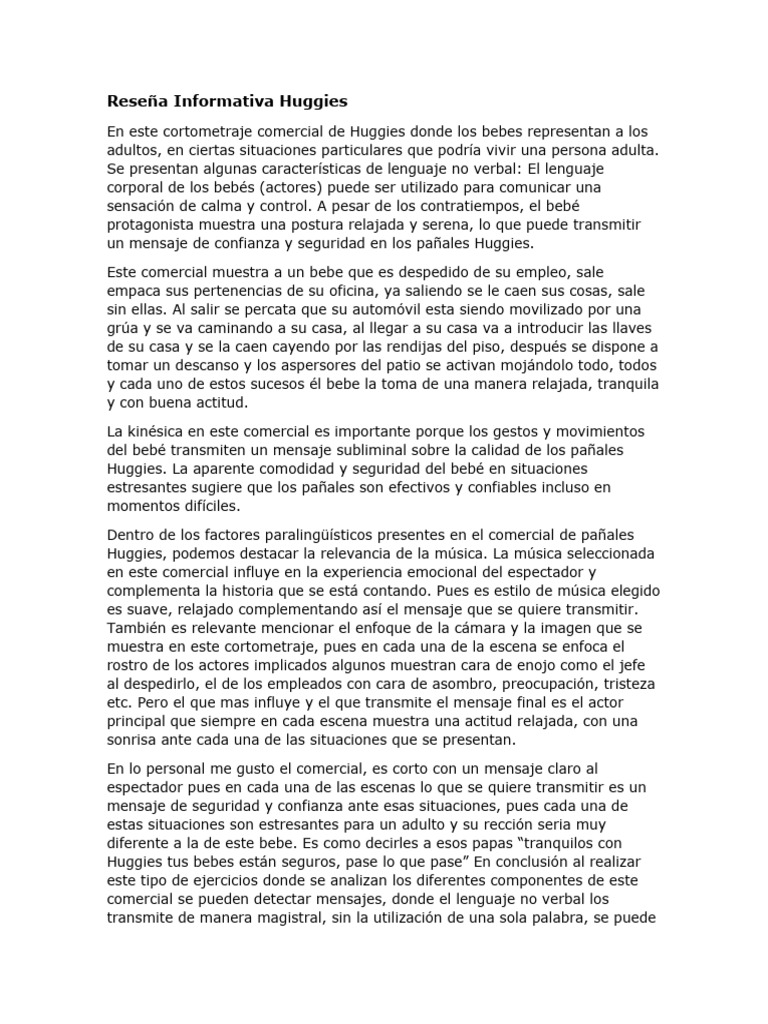 Reseña Informativa Huggies | PDF | Comunicación no verbal | Comunicación