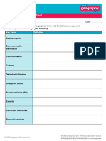 Changing UK Economy Key Word Sheet