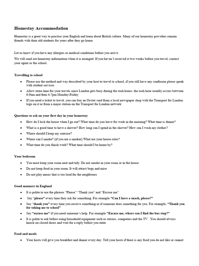 Essential Guide to Homestay Living | PDF | Language Arts & Discipline ...