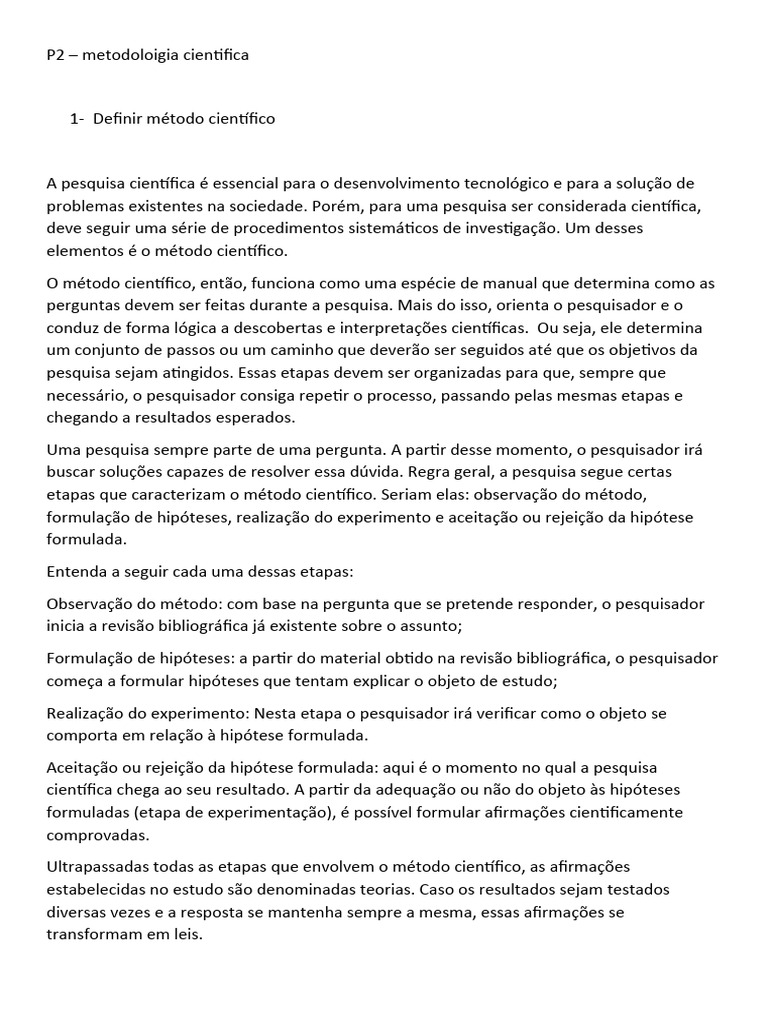p2 METODOLOGIA CIENTIFICA | PDF | Método científico | Science