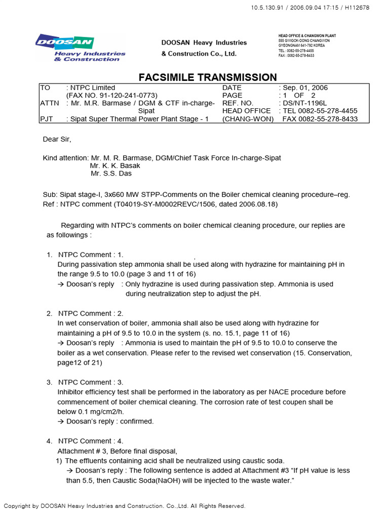 Chemical Cleaning of Boiler PDF Pump Sodium Hydroxide