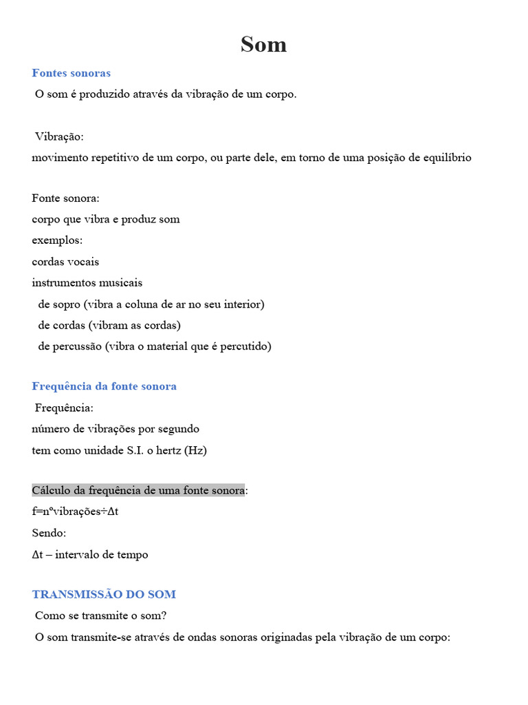 Fontes Sonoras e Propagação do Som | PDF