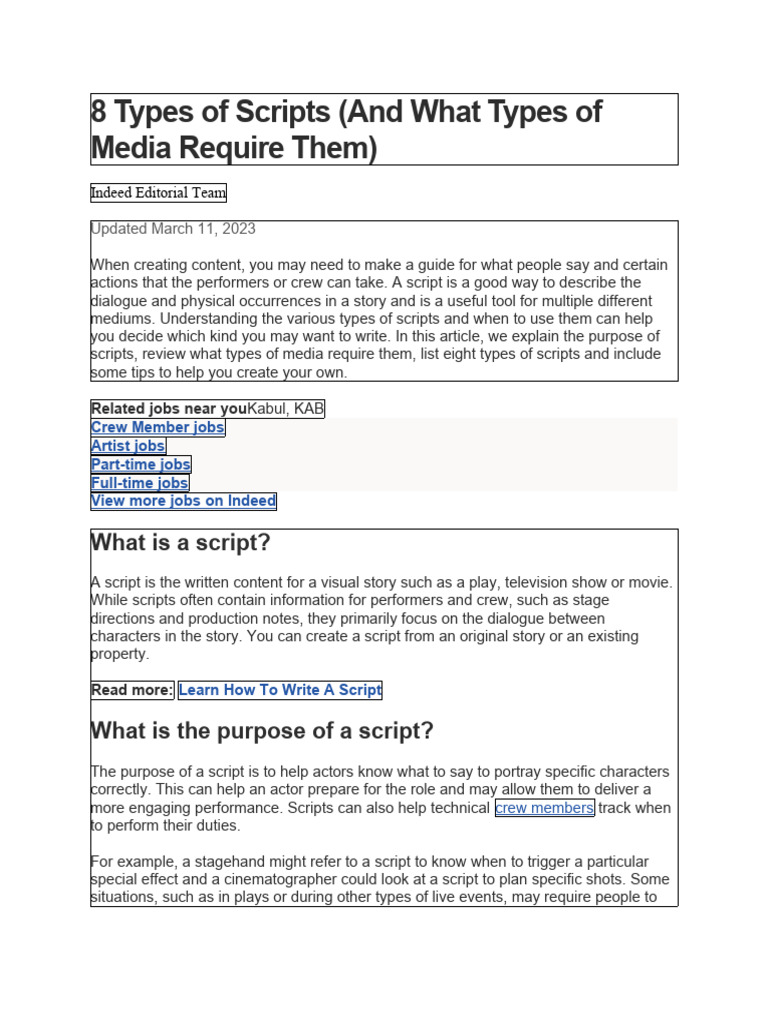 8 Types of Scripts | PDF | Screenplay | Documentary Film
