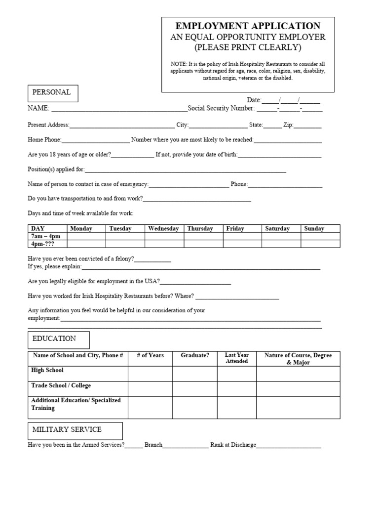 Employment Application Form Template | PDF | Credit History | Justice